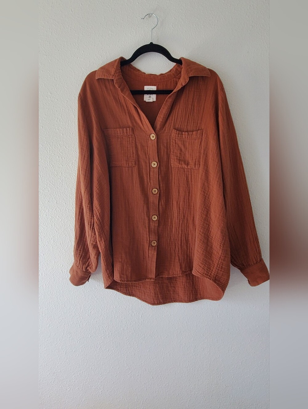 Billabong Women's Button-Front Gauze Shirt - Rust Orange